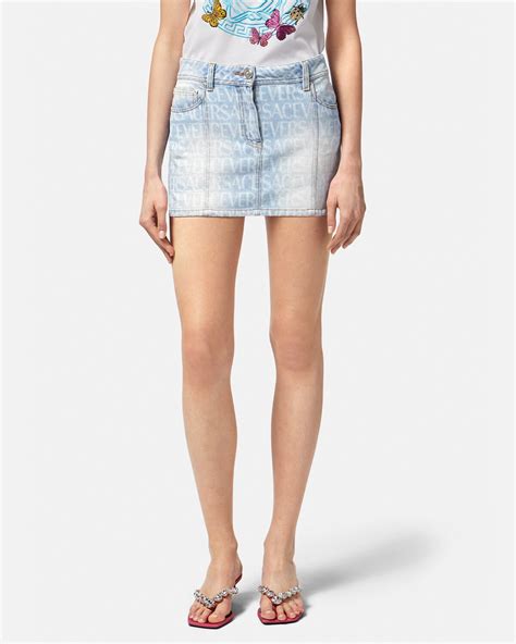 versus versace mini skirt|Versace denim skirt.